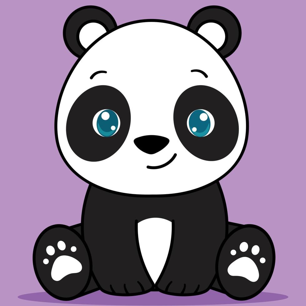 panda bebê fofo, panda kawaii sentado vetor