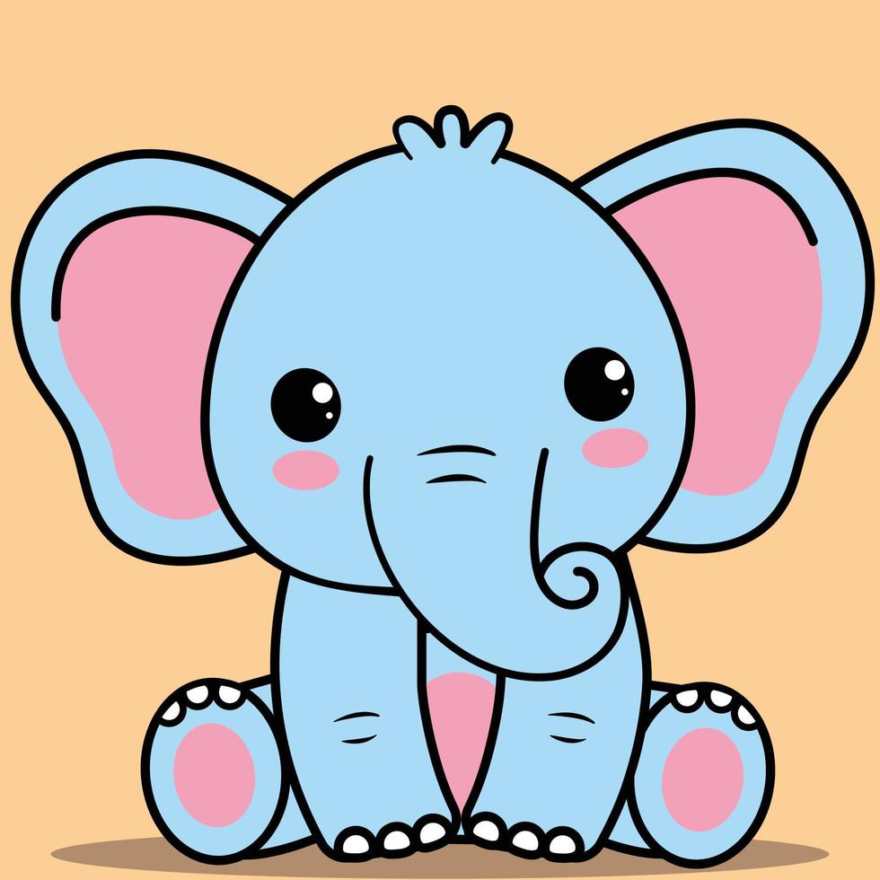 bebê elefante fofo, bebê elefante kawaii sentado vetor