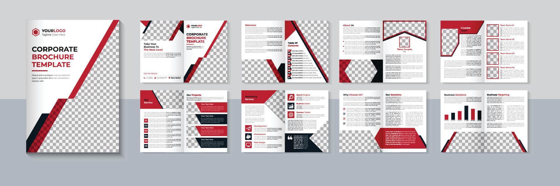 design de brochura corporativa, design de brochura de perfil da empresa, modelo de brochura de 16 páginas de negócios, layout, cor vermelha, vetor livre