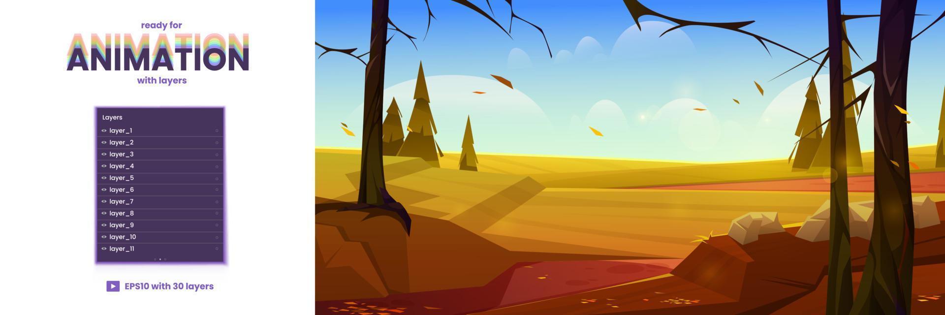 camadas de animação de paisagem de natureza de outono dos desenhos animados vetor