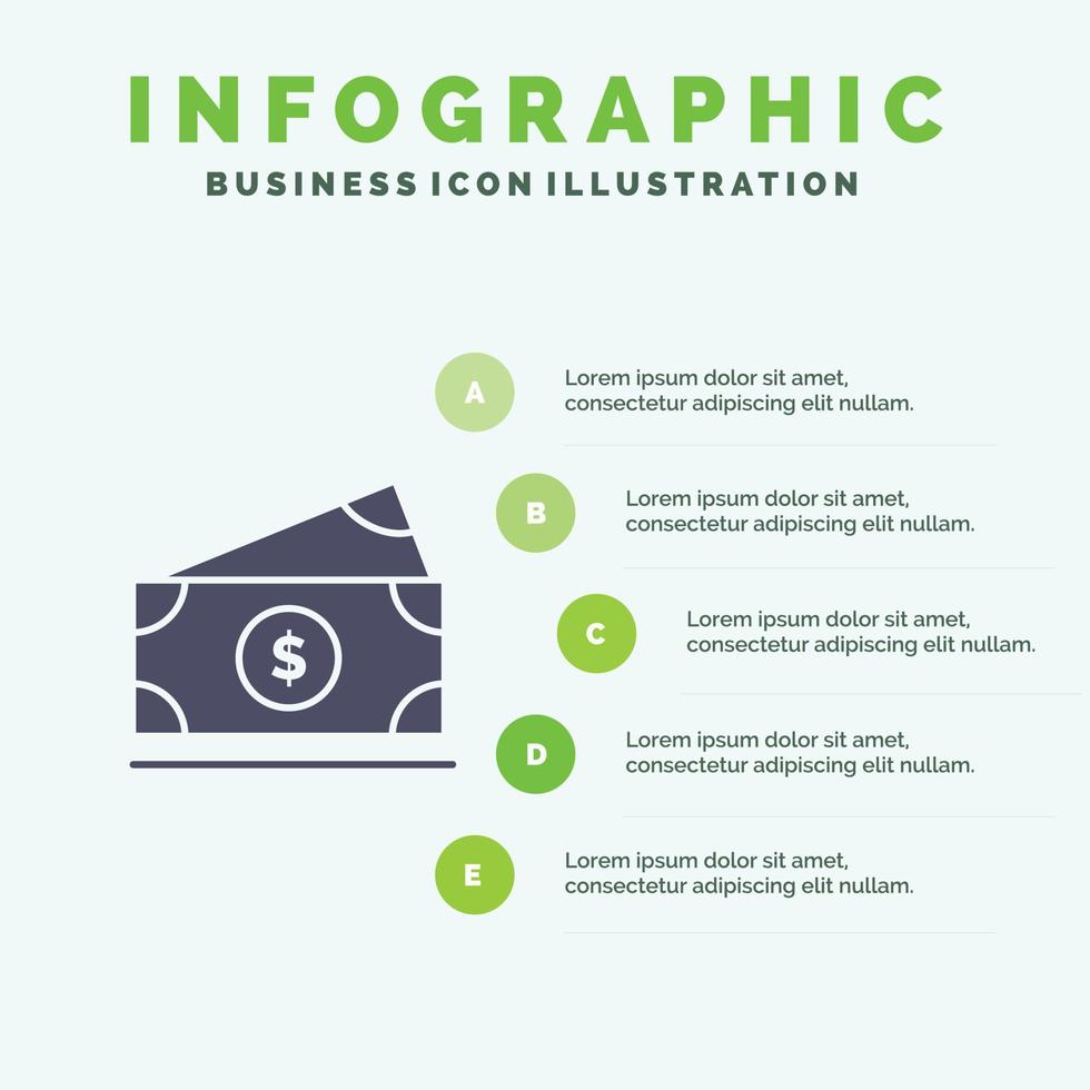 dólar dinheiro americano eua sólido ícone infográficos 5 passos fundo de apresentação vetor