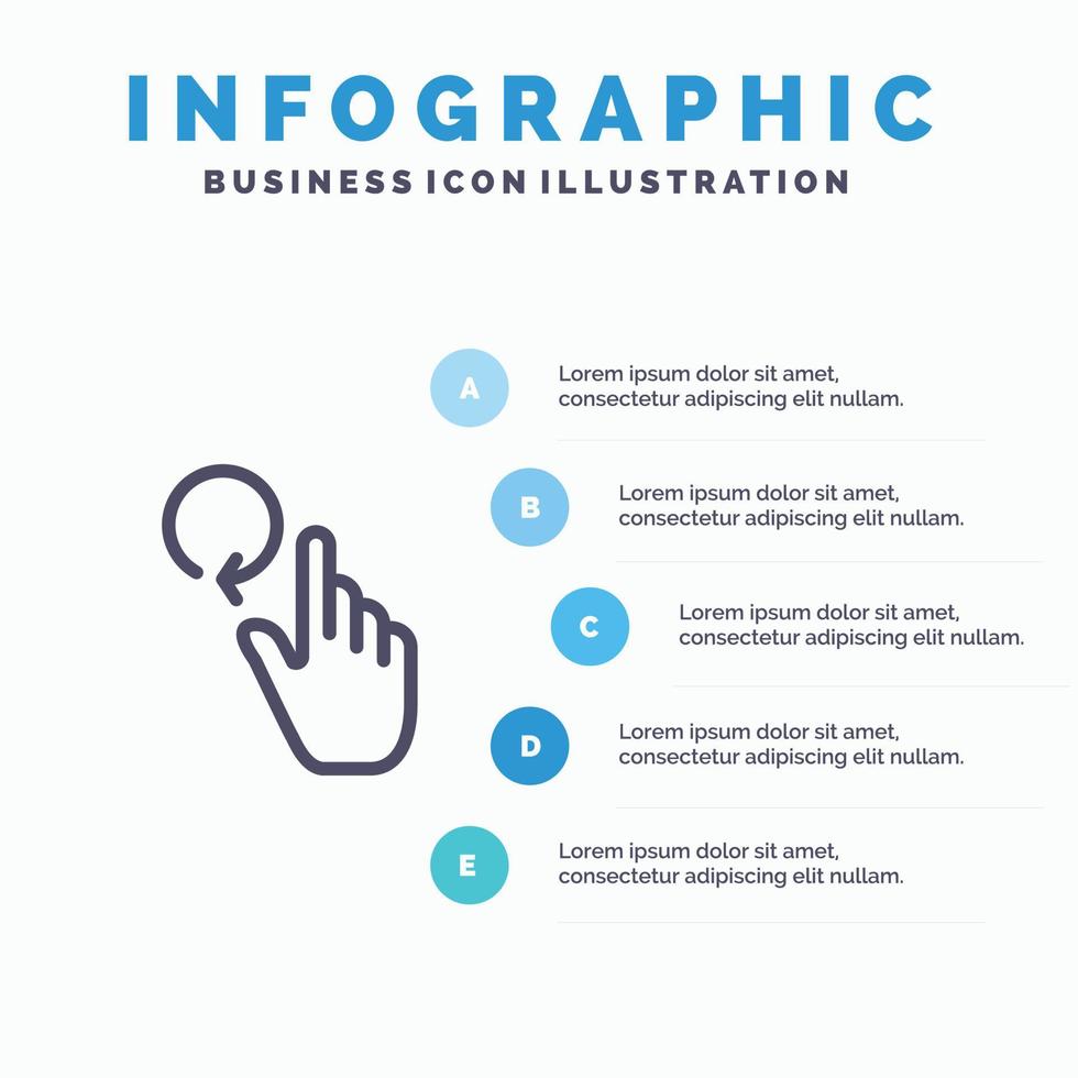 gestos de dedo de mão recarregam ícone de linha com fundo de infográficos de apresentação de 5 etapas vetor