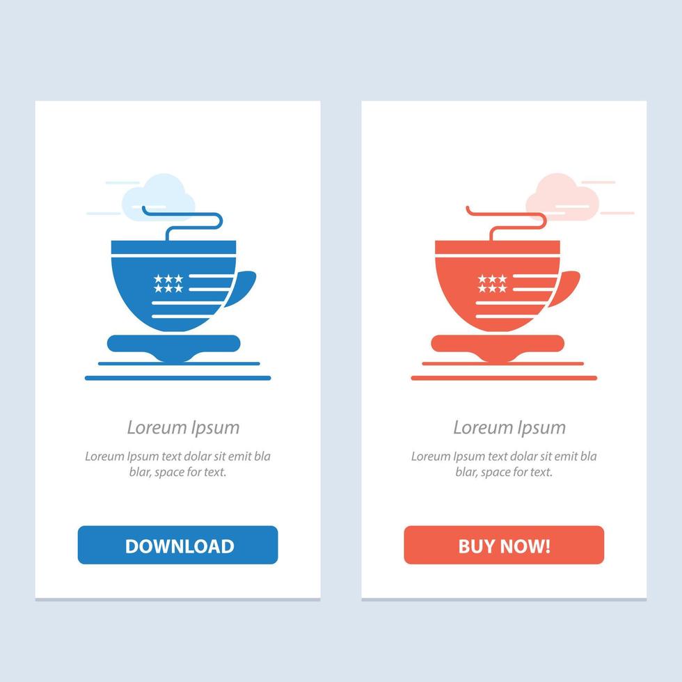 xícara de chá café eua azul e vermelho baixe e compre agora modelo de cartão de widget da web vetor