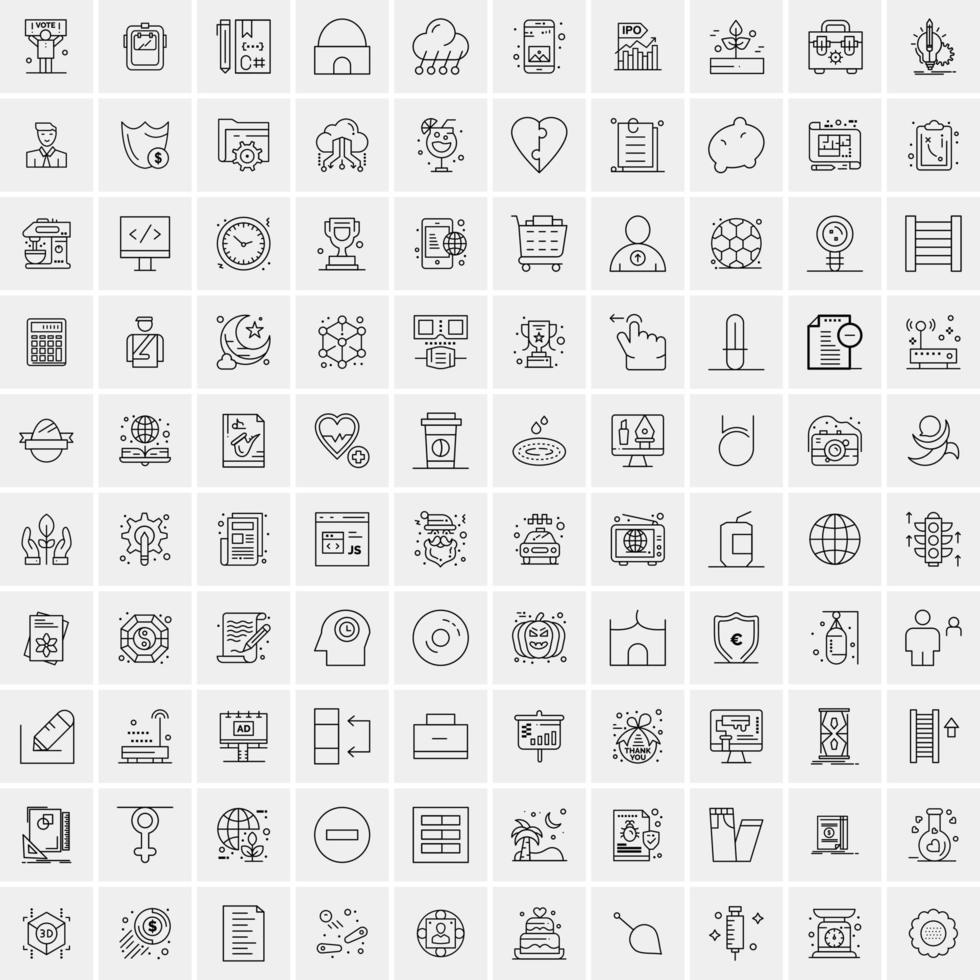 pacote de 100 ícones de linha universal para mobile e web vetor