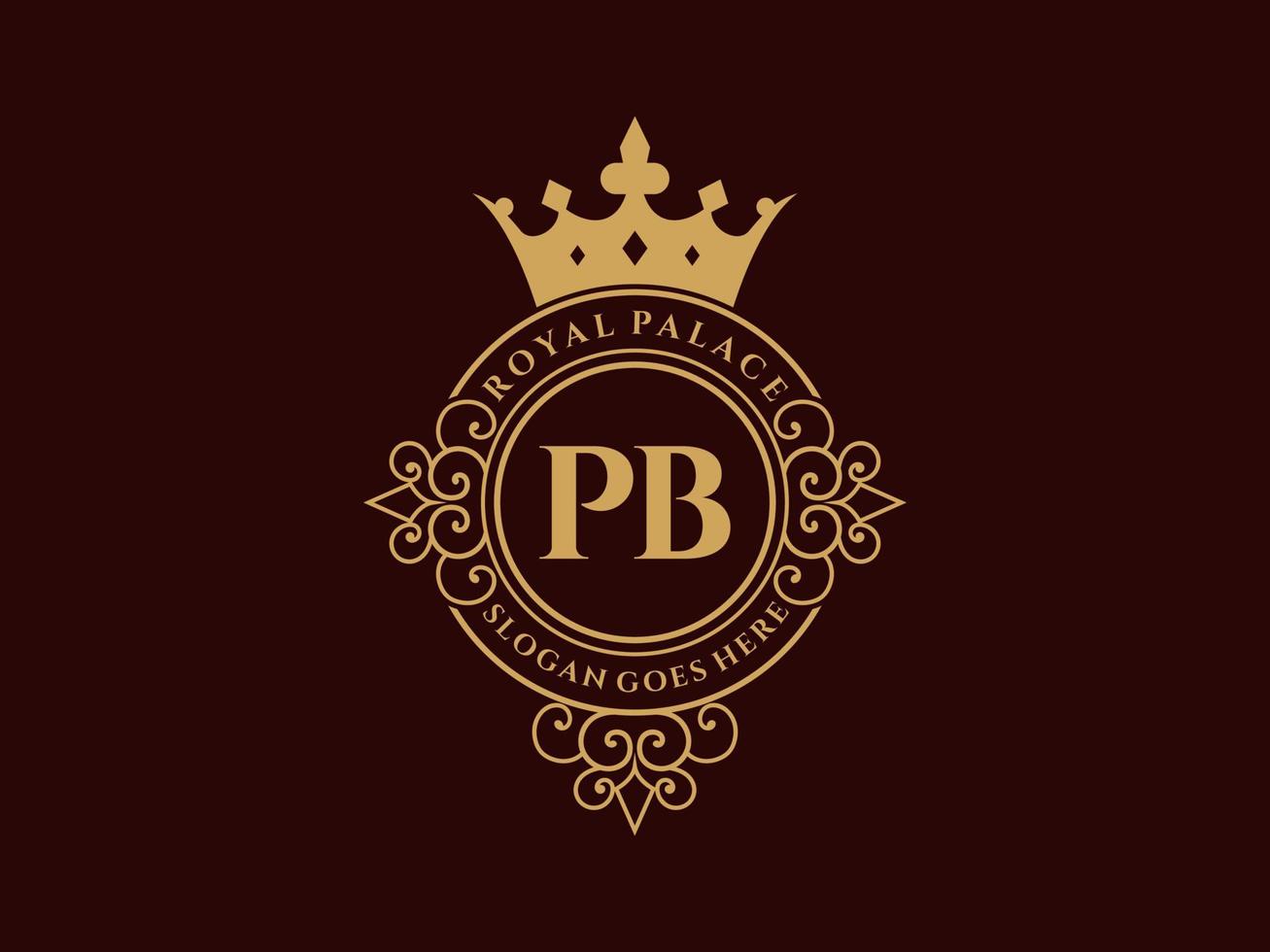 letra pb antigo logotipo vitoriano de luxo real com moldura ornamental. vetor