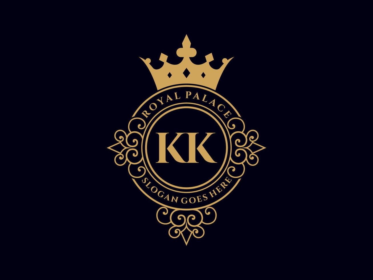 letra kk antigo logotipo vitoriano de luxo real com moldura ornamental. vetor