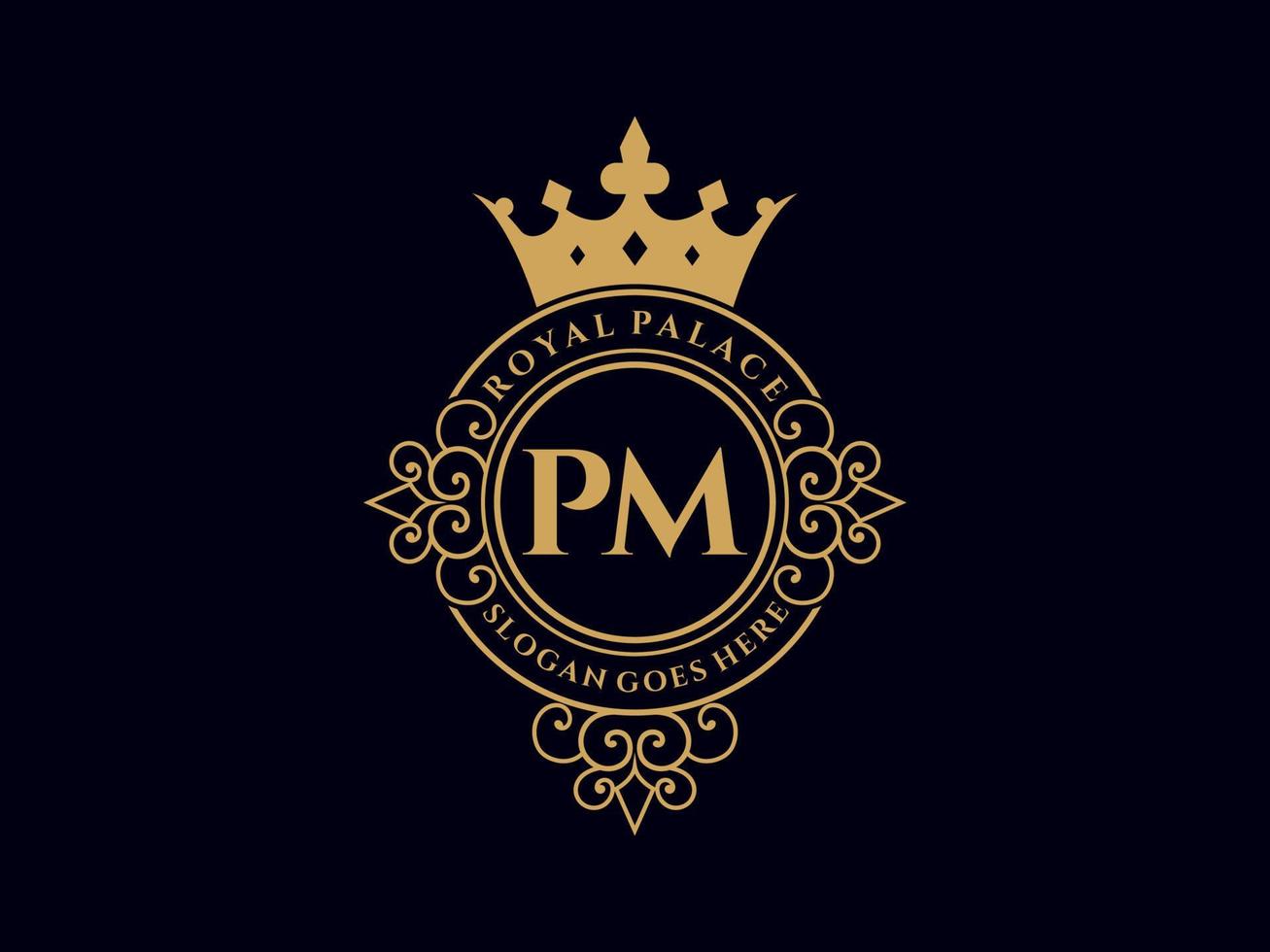 carta pm antigo logotipo vitoriano de luxo real com moldura ornamental. vetor