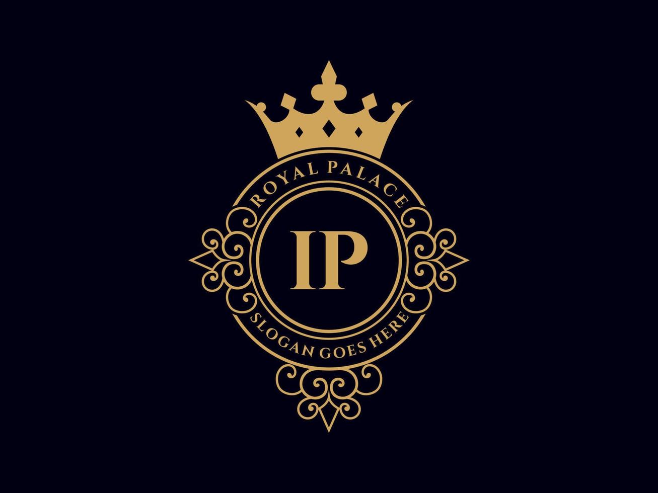 carta ip antigo logotipo vitoriano de luxo real com moldura ornamental. vetor