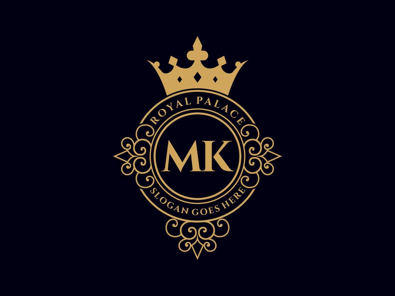 letra mk antigo logotipo vitoriano de luxo real com moldura ornamental. vetor