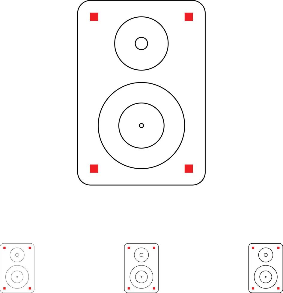 monitor de alto-falante wifi de áudio profissional conjunto de ícones de linha preta em negrito e fino vetor