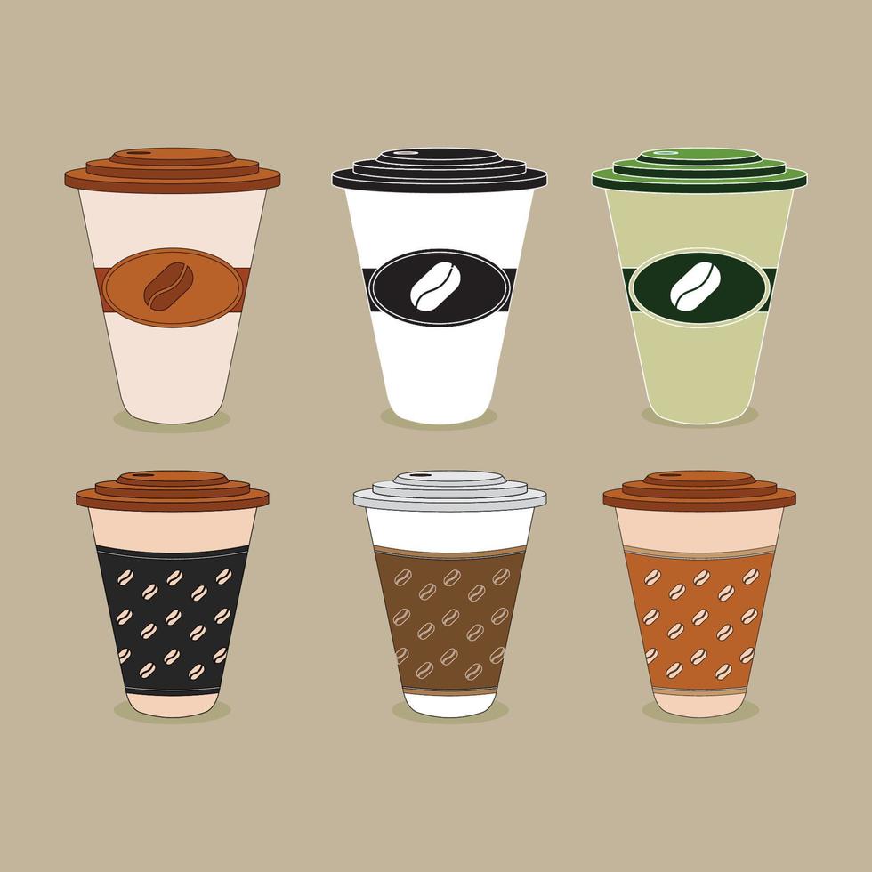 conjunto de decoração de vetor colorido de xícara de café de papel