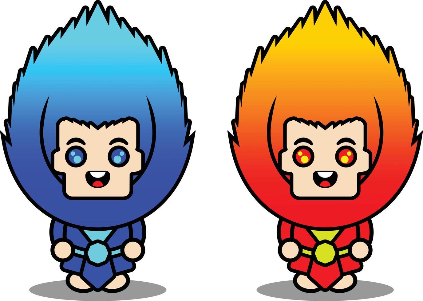 fogo vermelho bonito e ilustração em vetor de desenho animado de personagem de mascote de fogo azul