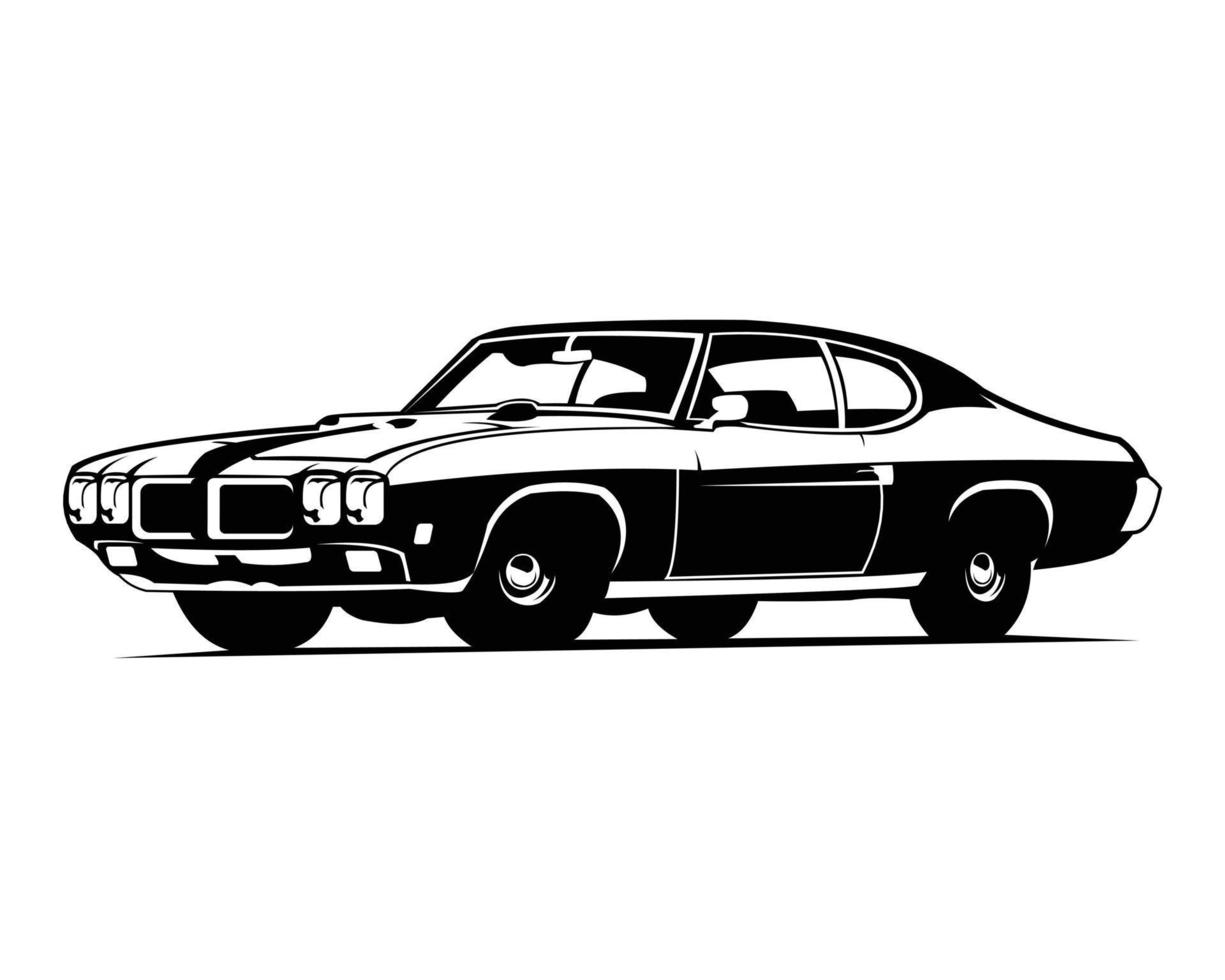 ilustração vetorial de muscle car apenas em preto, branco é espaço negativo, bom para camiseta, pôster, logotipo da empresa ou garagem, etc. vetor