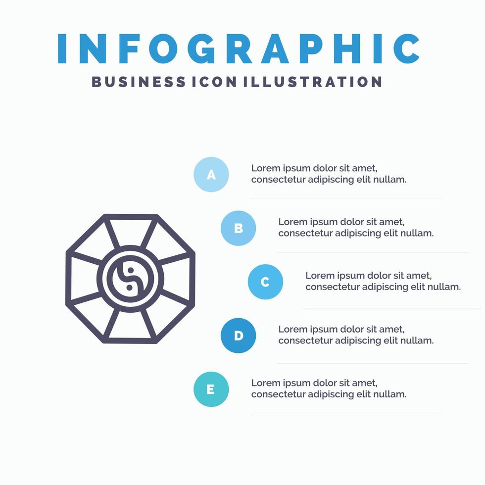 espelho fengshui china modelo de infográficos azuis chineses modelo de ícone de linha de vetor de 5 passos