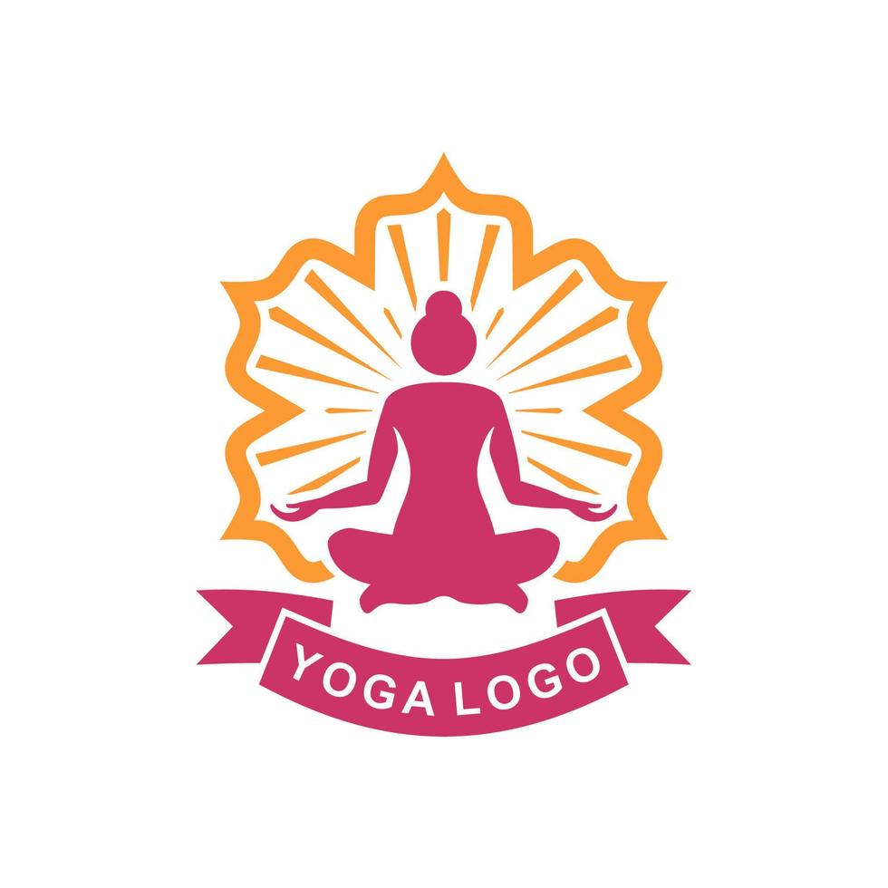 logotipo de pose de lótus. logotipo de pose de ioga. mulher sentada em pose de lótus vetor