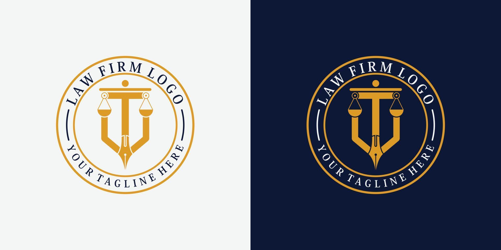 design de logotipo de advogado com conceito criativo de emblema de caneta vetor premium