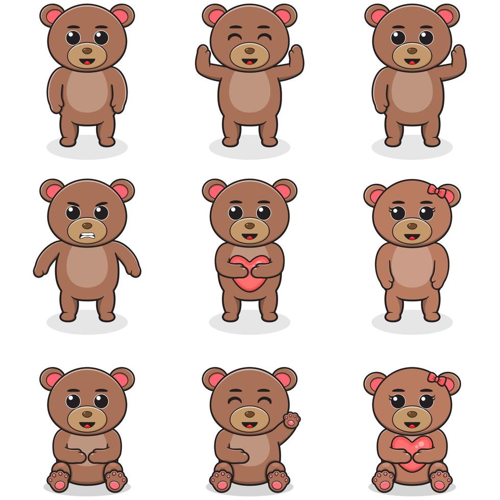 conjunto de ilustração vetorial de desenhos animados de urso. pacote de conjunto de urso fofo. conjunto de animais. personagens de desenhos animados e vetores isolados. uma coleção de animais no estilo infantil.