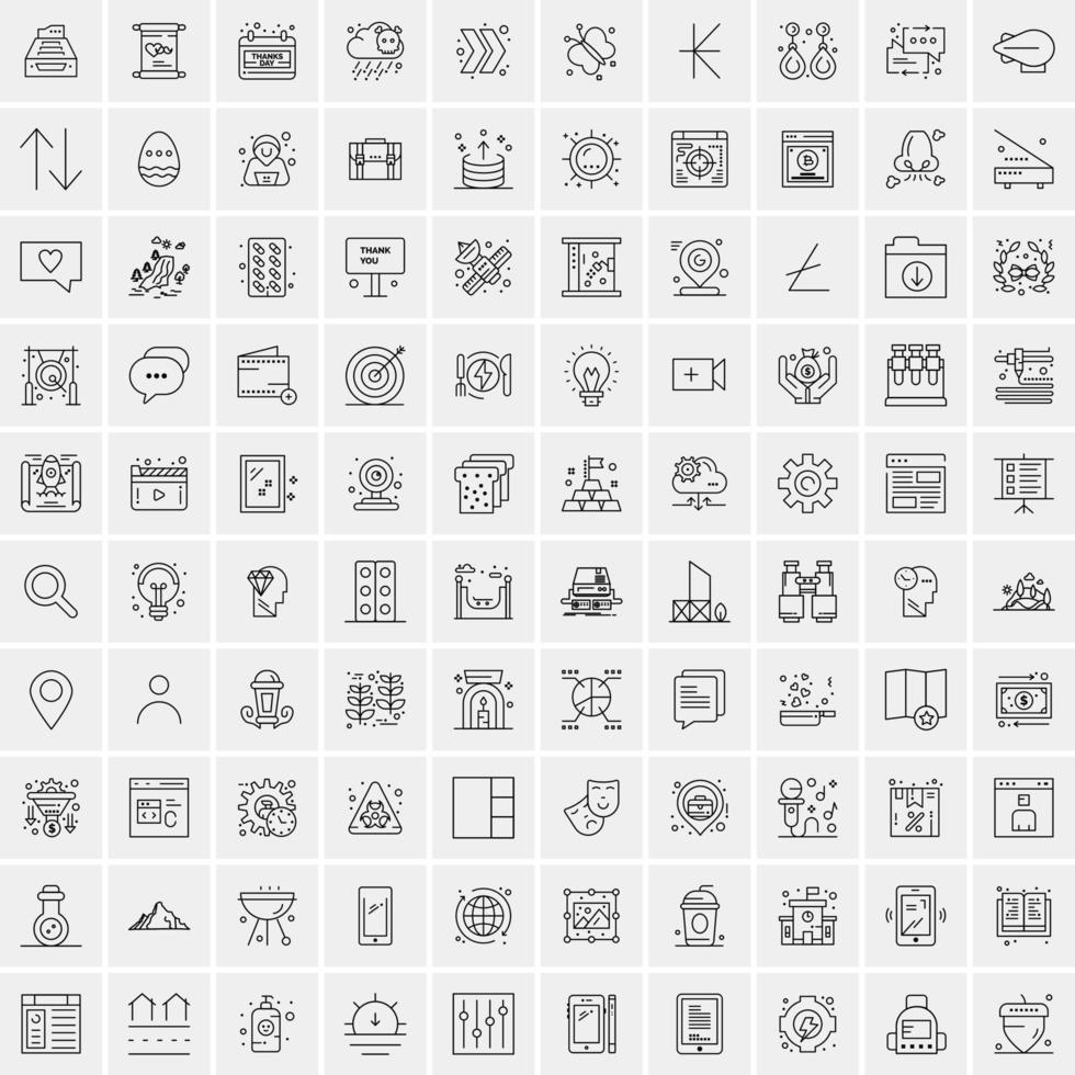 pacote de 100 ícones de linha universal para mobile e web vetor