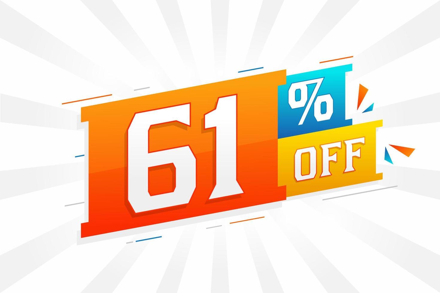 61% de desconto no design de campanha promocional especial 3D. 61 de oferta de desconto 3d para venda e marketing. vetor