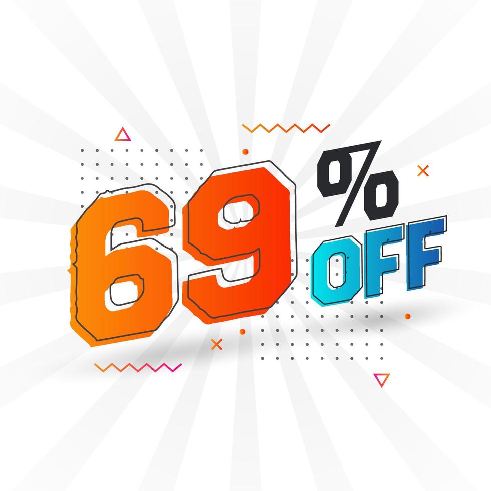 69% de desconto no design de campanha promocional especial 3D. 69 de oferta de desconto 3d para venda e marketing. vetor