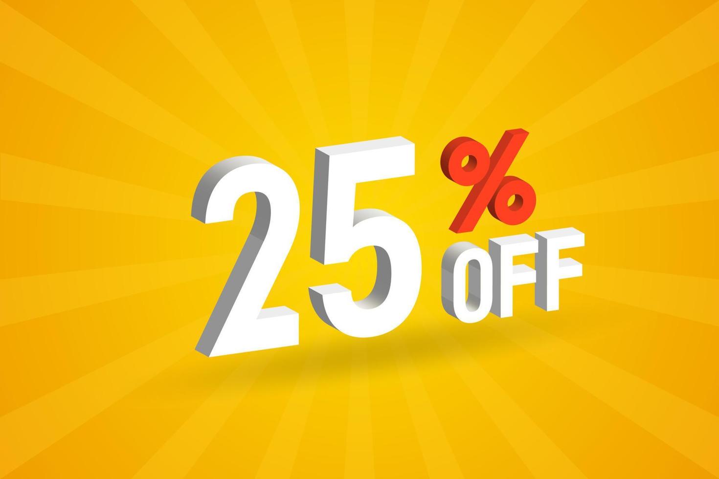 25% de desconto no design de campanha promocional especial 3D. 25 de desconto em oferta 3d para venda e marketing. vetor