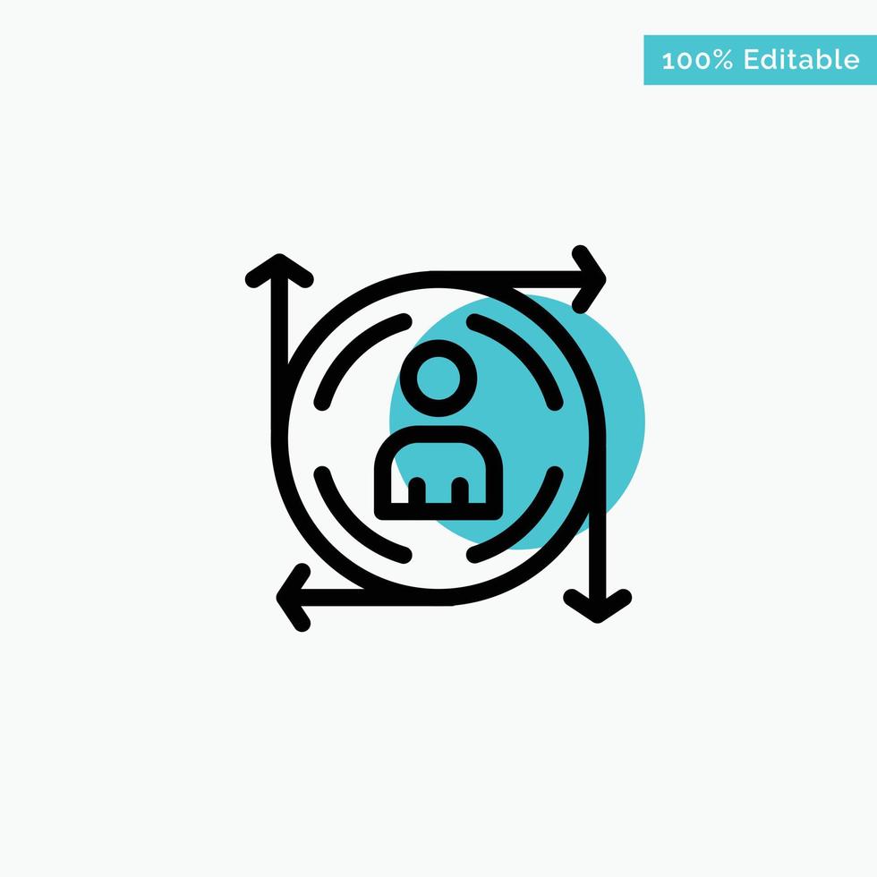 ícone de vetor de ponto de círculo de destaque turquesa caminho de seta de predicação do usuário