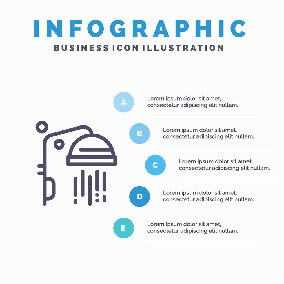 ícone de linha de chuveiro limpo de banheiro com fundo de infográficos de apresentação de 5 etapas vetor