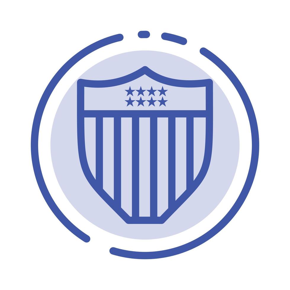 ícone de linha pontilhada azul dos eua de segurança do escudo americano vetor