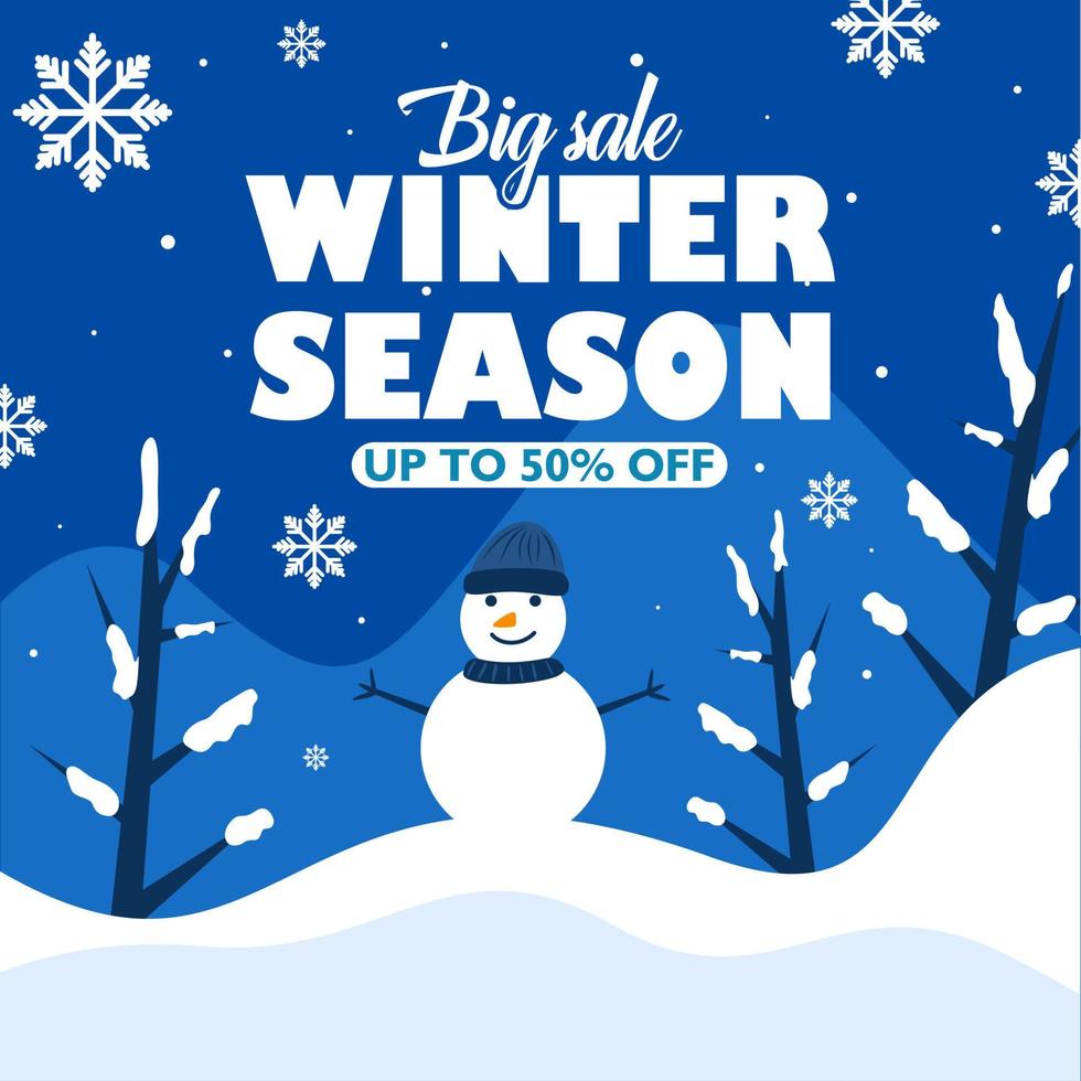 banner de promoção de venda de inverno, banner quadrado de ofertas especiais de inverno, publicidade de postagem de mídia social, vetor de fundo de inverno