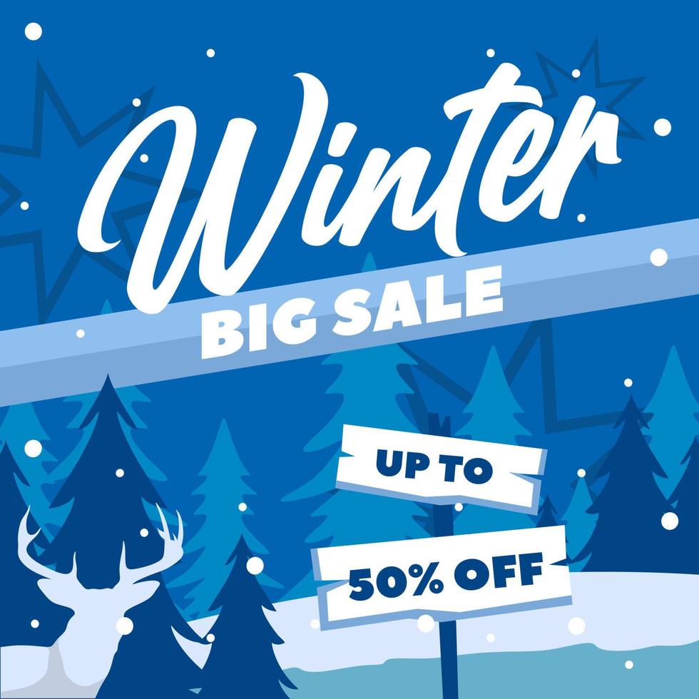 banner de promoção de venda de inverno, banner quadrado de ofertas especiais de inverno, publicidade de postagem de mídia social, vetor de fundo de inverno