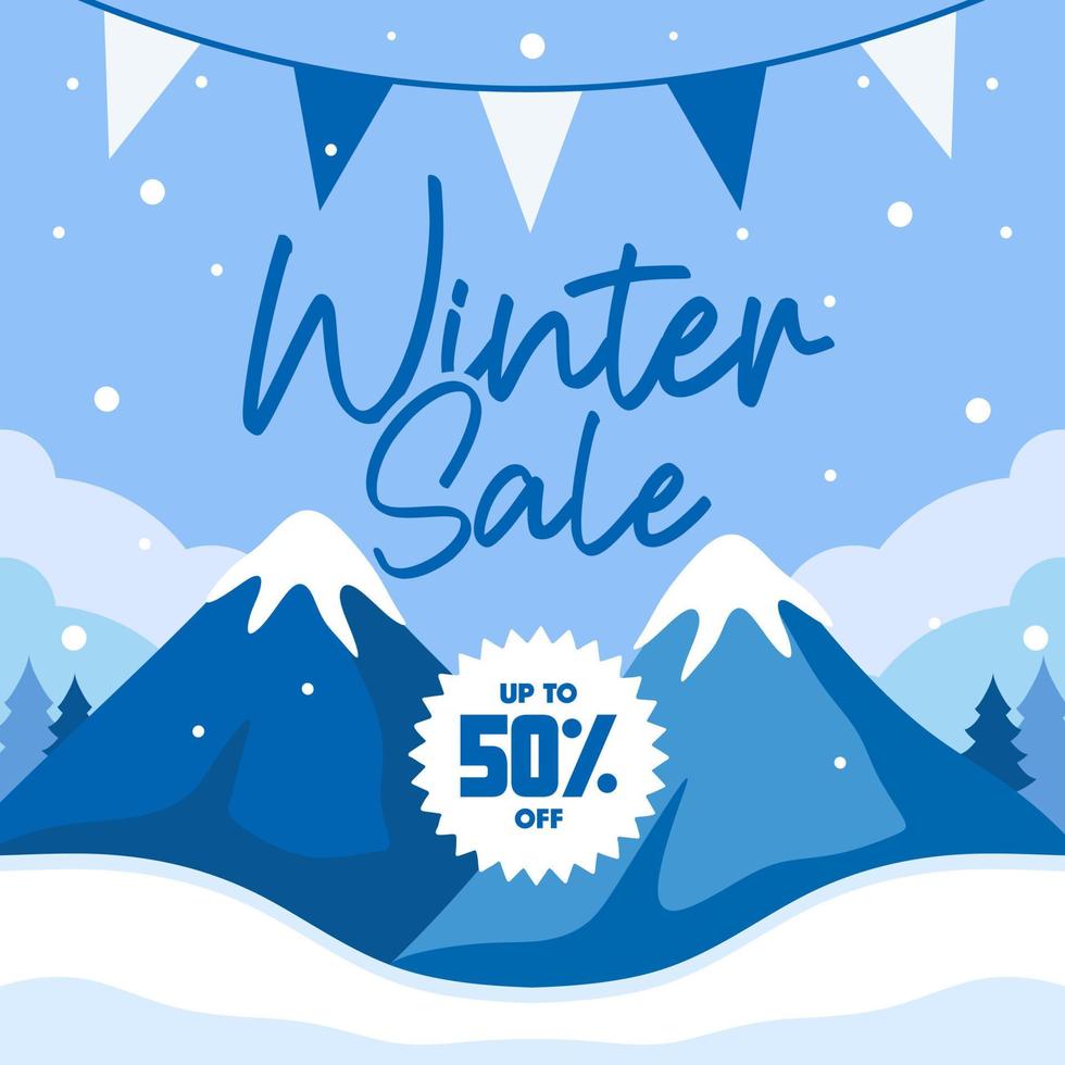 banner de promoção de venda de inverno, banner quadrado de ofertas especiais de inverno, publicidade de postagem de mídia social, vetor de fundo de inverno