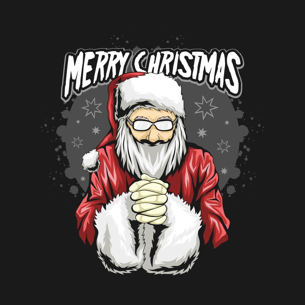 arte de design de camiseta velha de papai noel orando, ilustração de pôster de feliz natal vetor