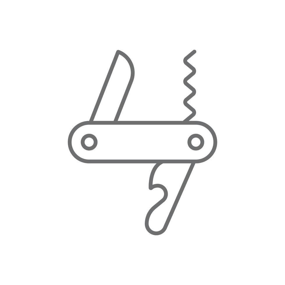 eps10 cinza vector multi faca ícone linha arte isolada no fundo branco. símbolo de contorno de canivete de bolso de acampamento suíço em um estilo moderno simples e moderno para o design do site, logotipo e aplicativo móvel