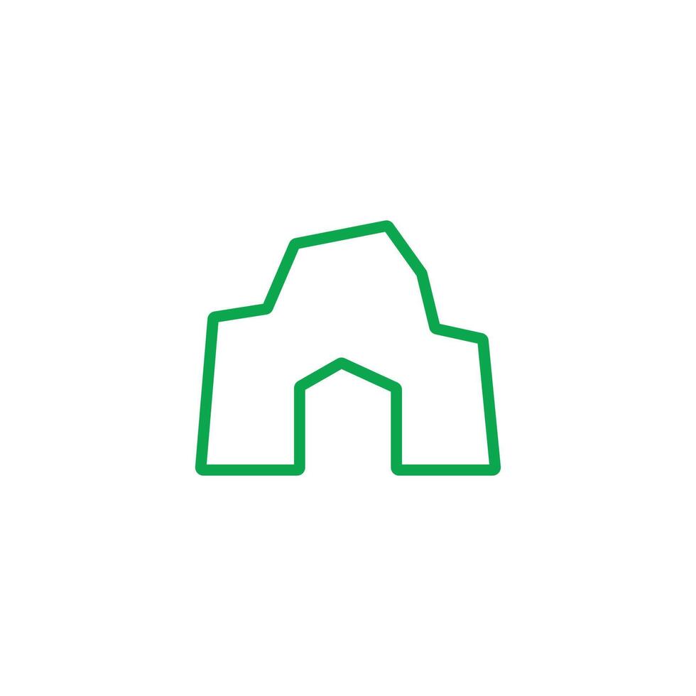 eps10 verde vetor caverna pré-histórica home line art ícone isolado no fundo branco. símbolo de contorno da idade da pedra em um estilo moderno simples e moderno para o design do seu site, logotipo e aplicativo móvel