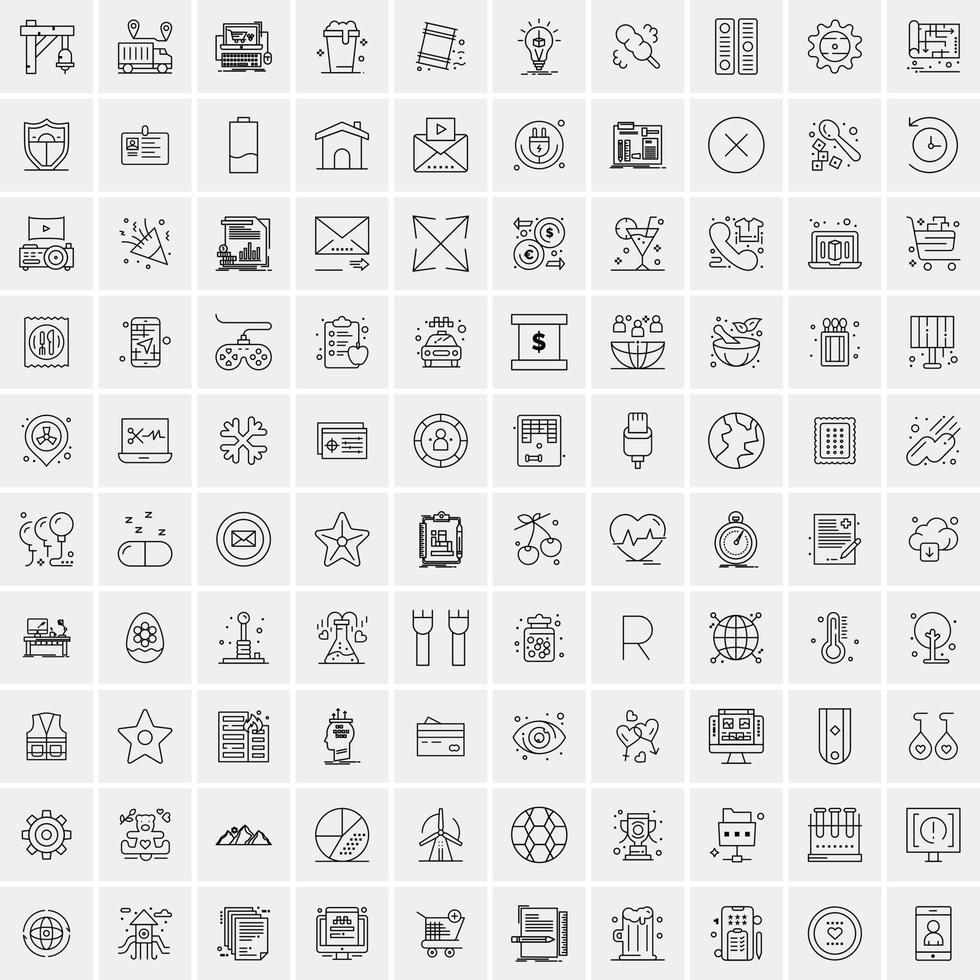 pacote de 100 ícones de linha universal para mobile e web vetor