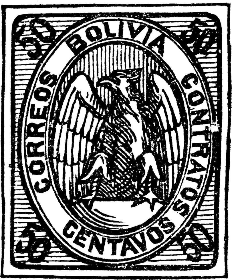 selo de 50 centavos da bolívia, 1867, ilustração vintage vetor