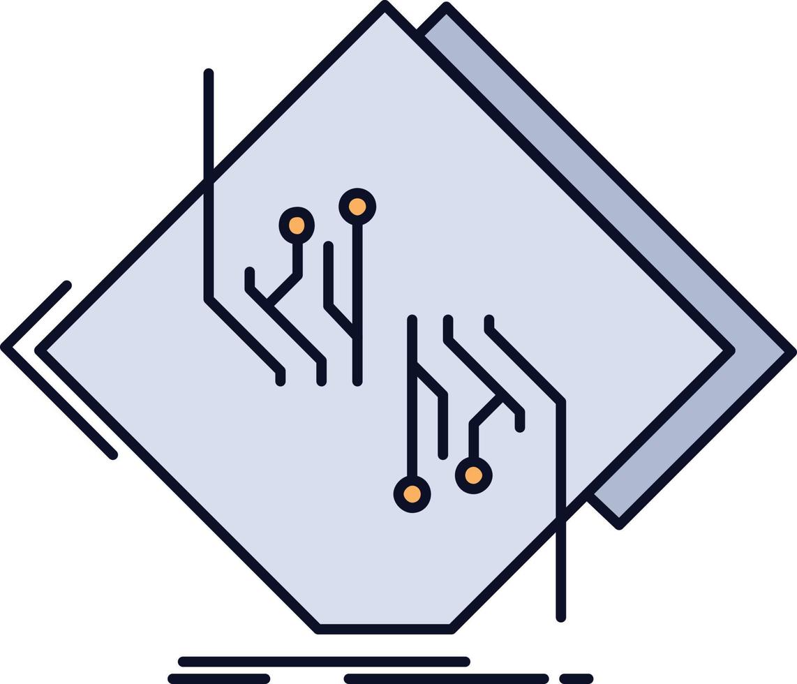 vetor de ícone de cor plana eletrônico de rede de circuito de chip de placa