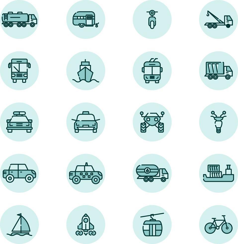 conjunto de ícones de veículos, ilustração, vetor em um fundo branco.