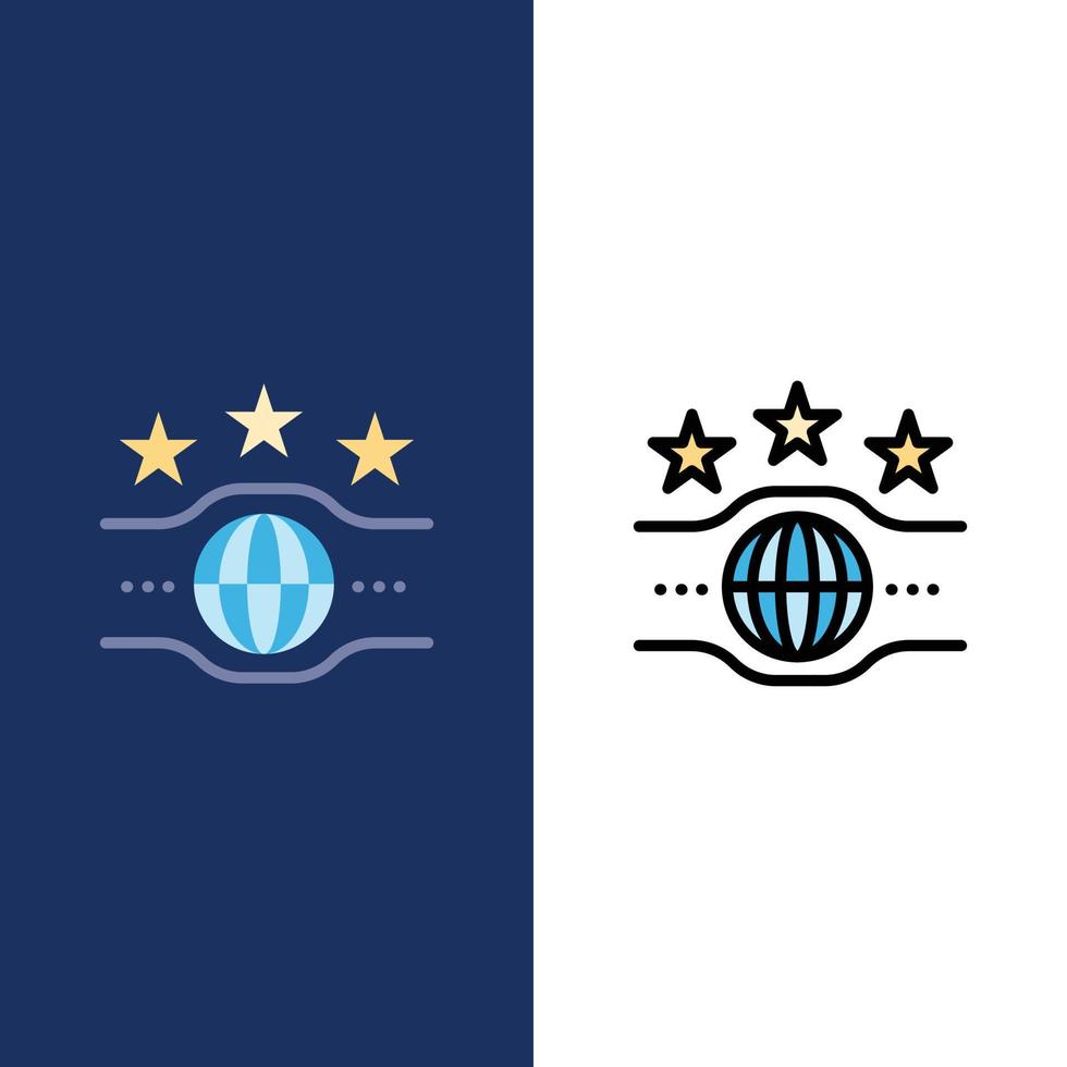 ícones de esporte de campeonato de campeão de cinto plano e conjunto de ícones cheios de linha vector fundo azul