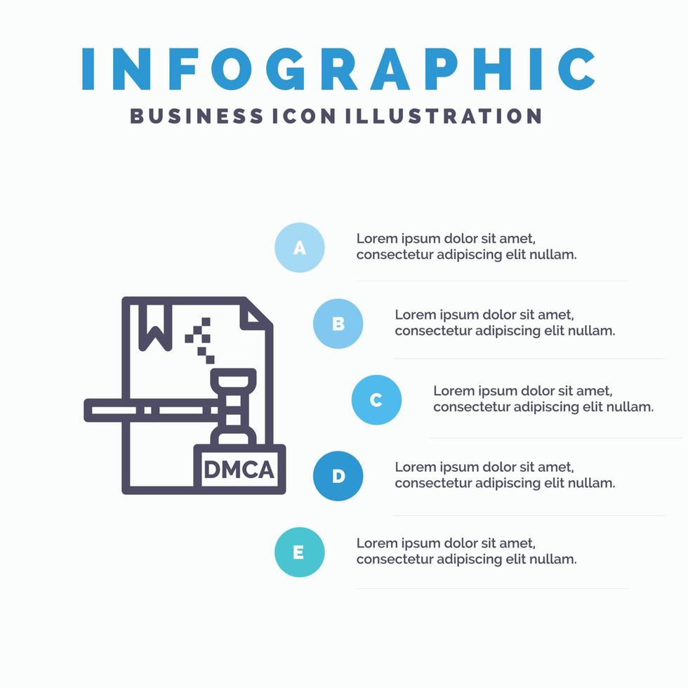 ícone de linha de arquivo digital dmca de direitos autorais de negócios com fundo de infográficos de apresentação de 5 etapas vetor