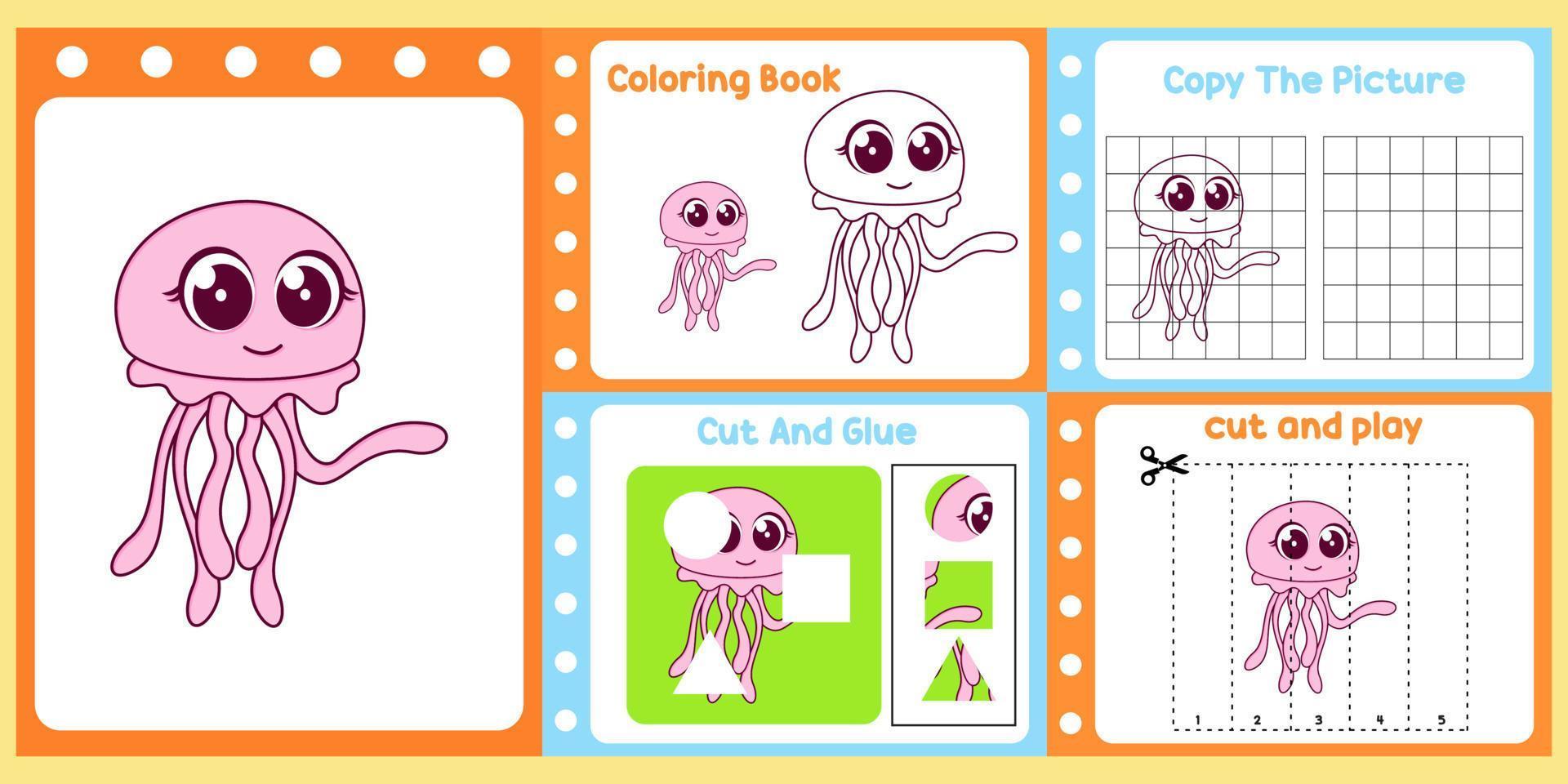 pacote de planilhas para crianças com vetor de água-viva. livro de estudo infantil