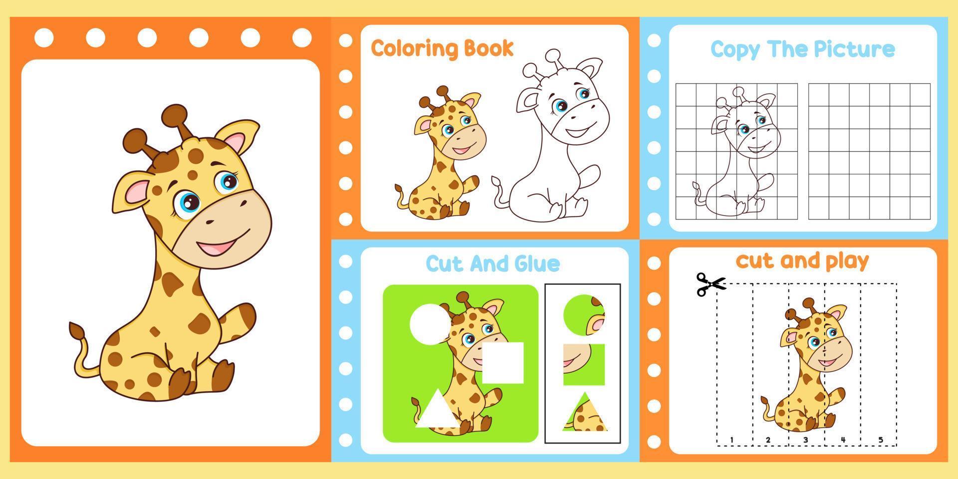 pacote de planilhas para crianças com vetor de girafa. livro de estudo infantil