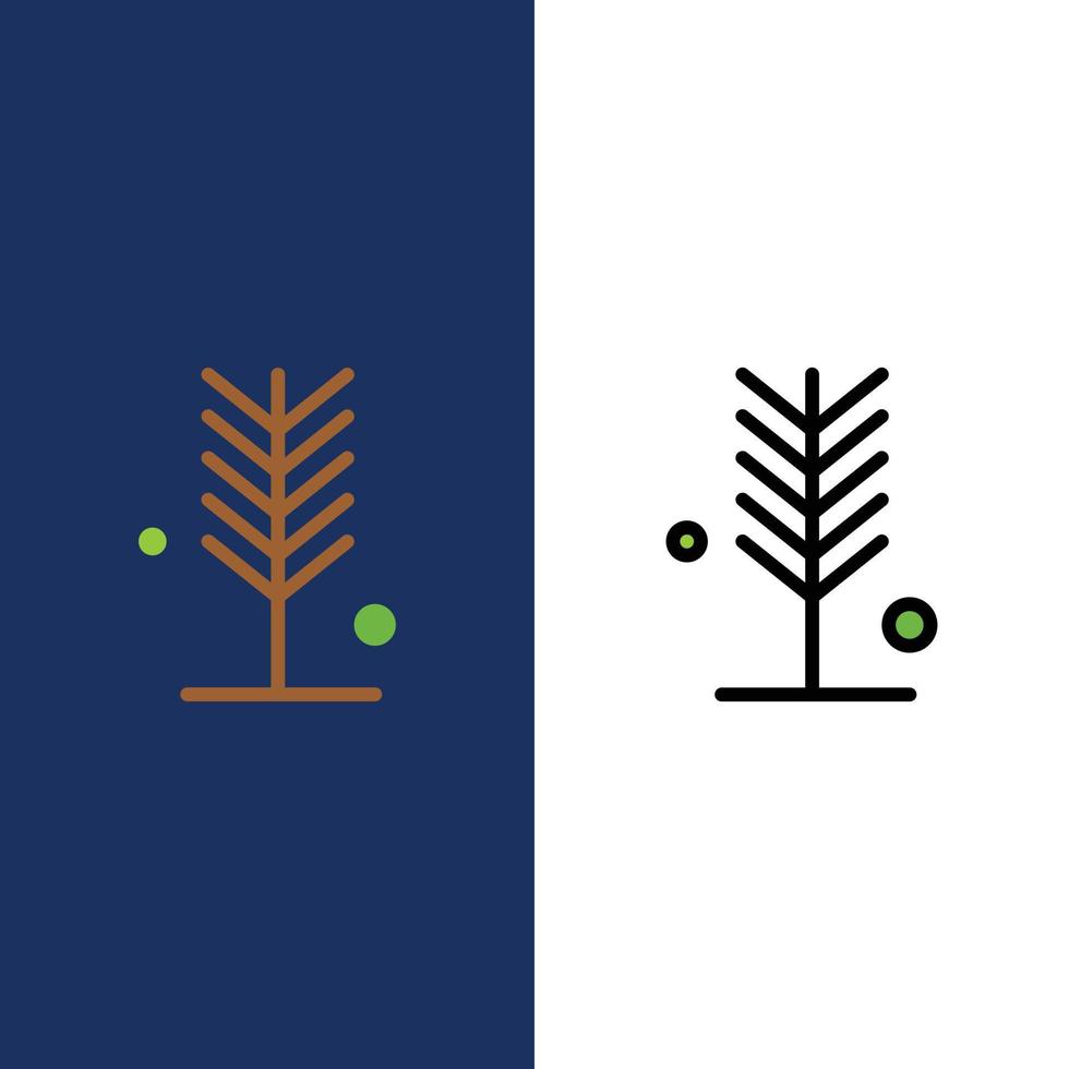 eco ambiente natureza verão ícones de árvores planas e cheias de linha conjunto de ícones vector fundo azul