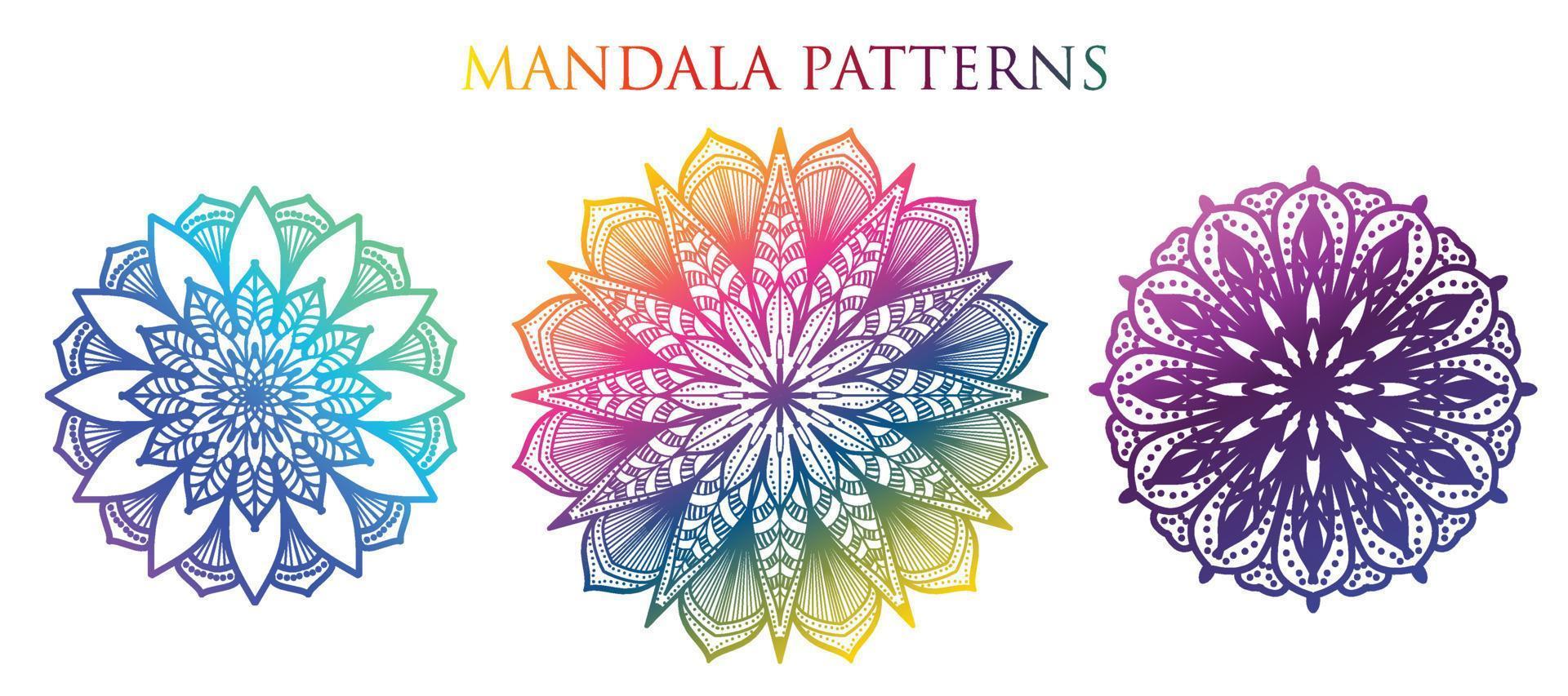 fundo colorido mandala, conjunto mandala, mandalas para livro de colorir. ornamentos redondos decorativos. padrões de terapia anti-stress. logotipos de ioga, fundos para meditação.oriental vector