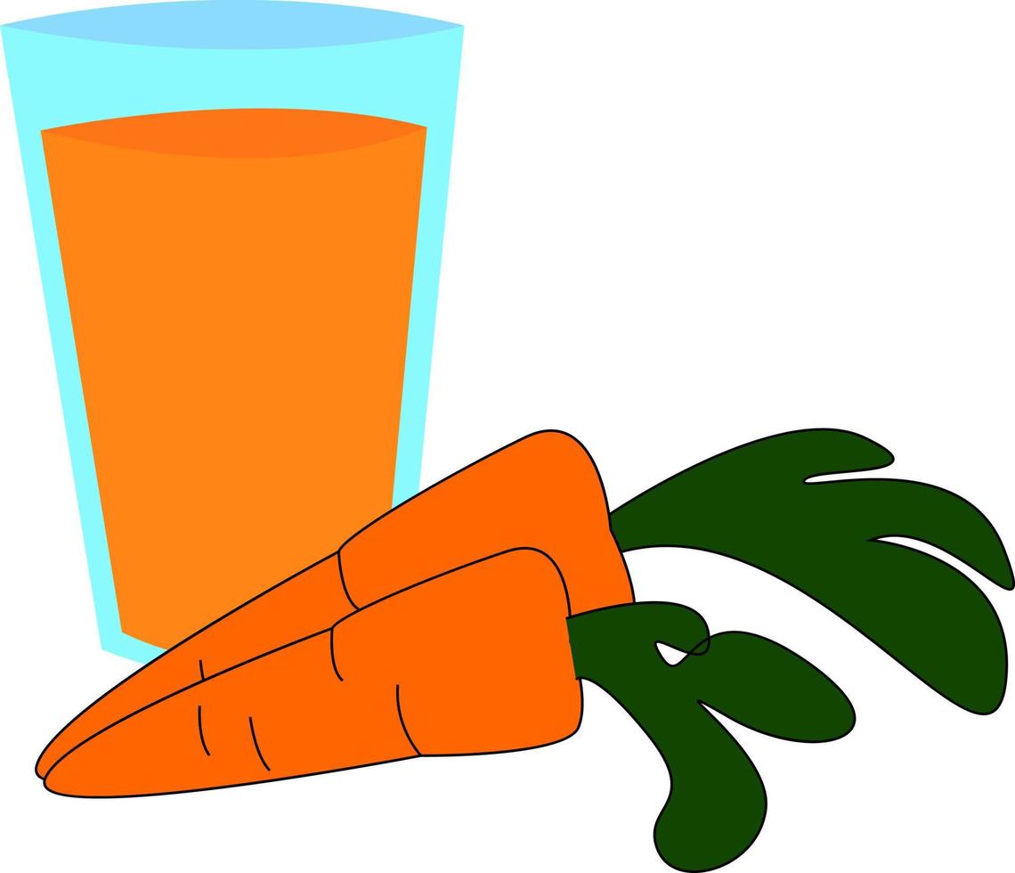 um copo de suco de cenoura, ilustração, vetor em fundo branco.