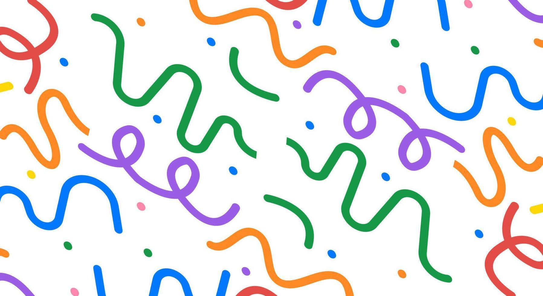 divertida linha colorida doodle fundo de arte estilo minimalista sem costura padrão para crianças com formas básicas. cenário de rabisco infantil simples vetor