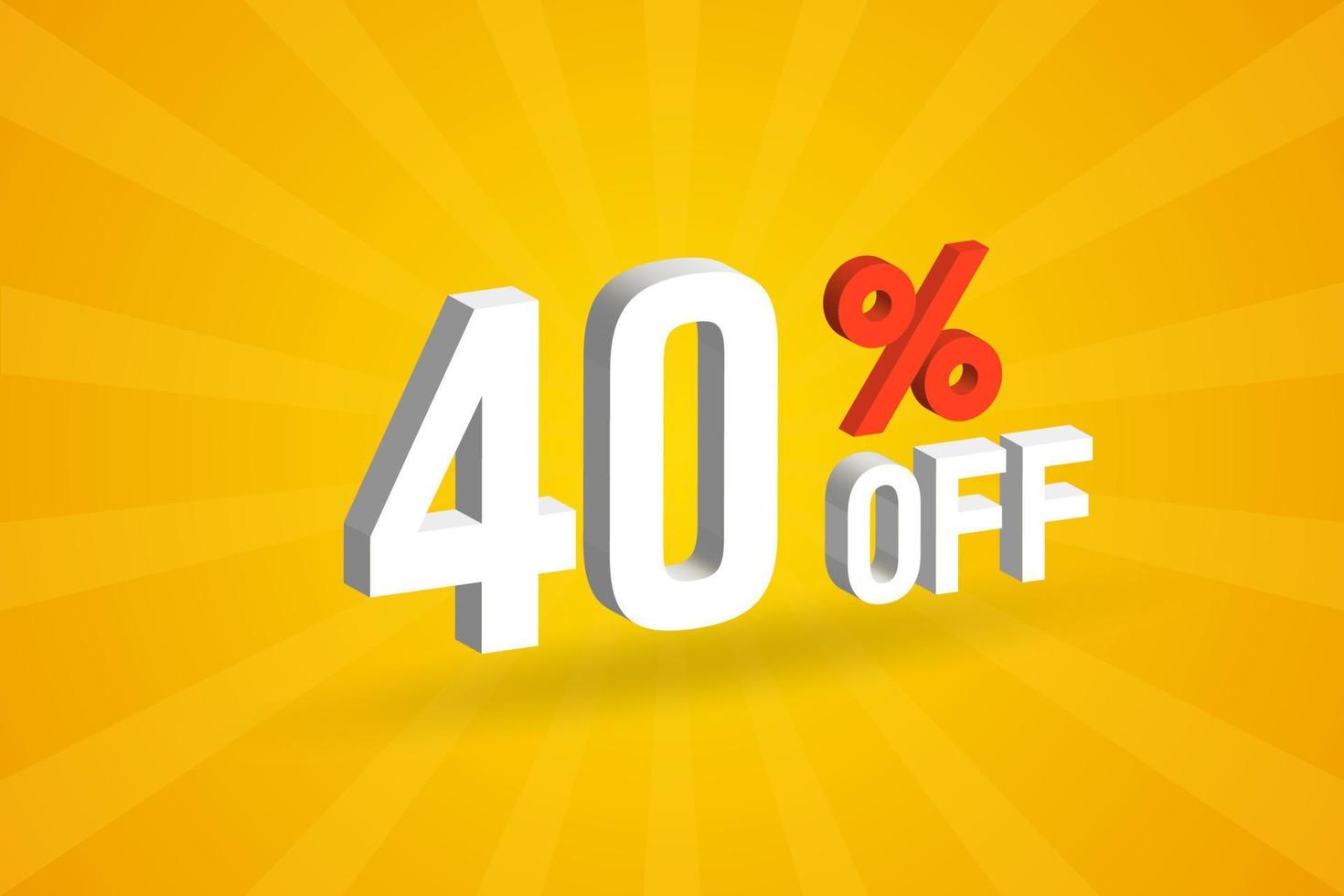 40% de desconto no design de campanha promocional especial 3D. 40 off oferta de desconto 3d para venda e marketing. vetor