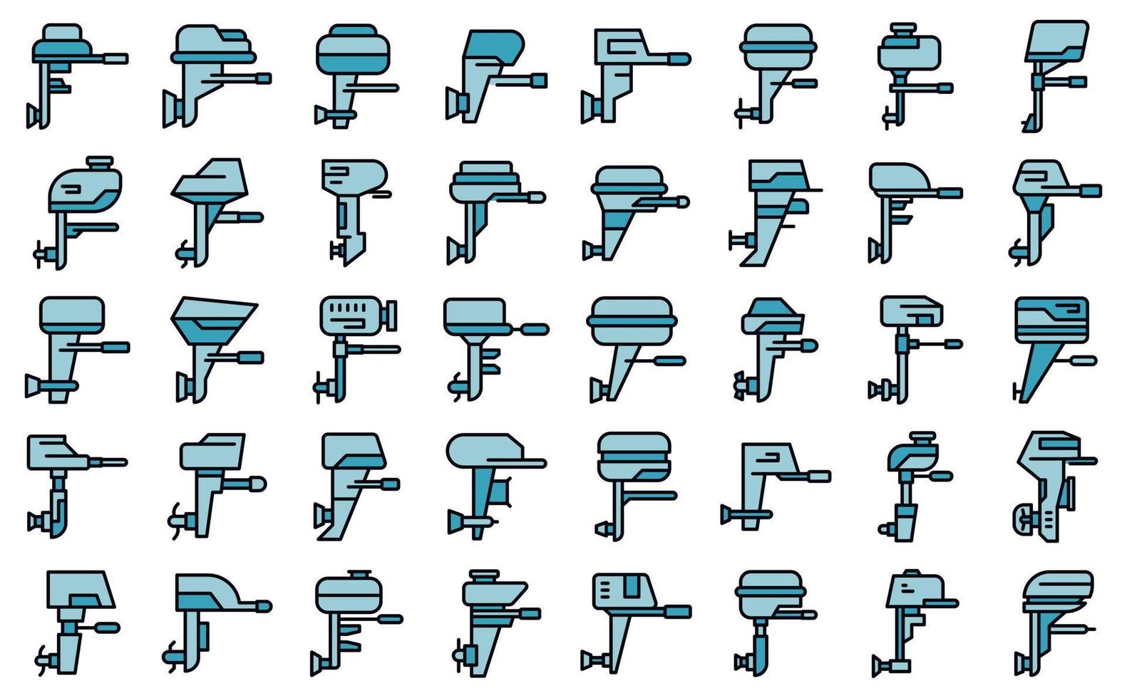 conjunto de ícones de motor de popa plano de vetor
