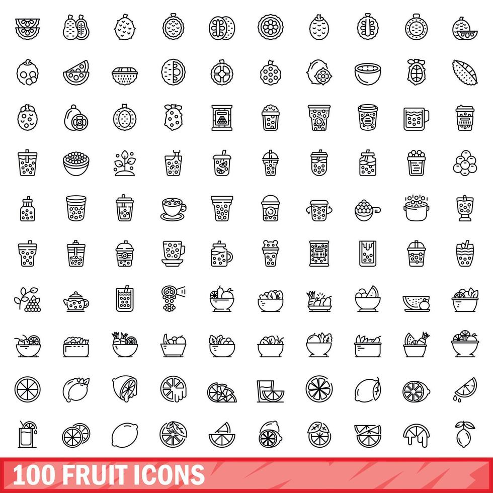 conjunto de 100 ícones de frutas, estilo de contorno vetor