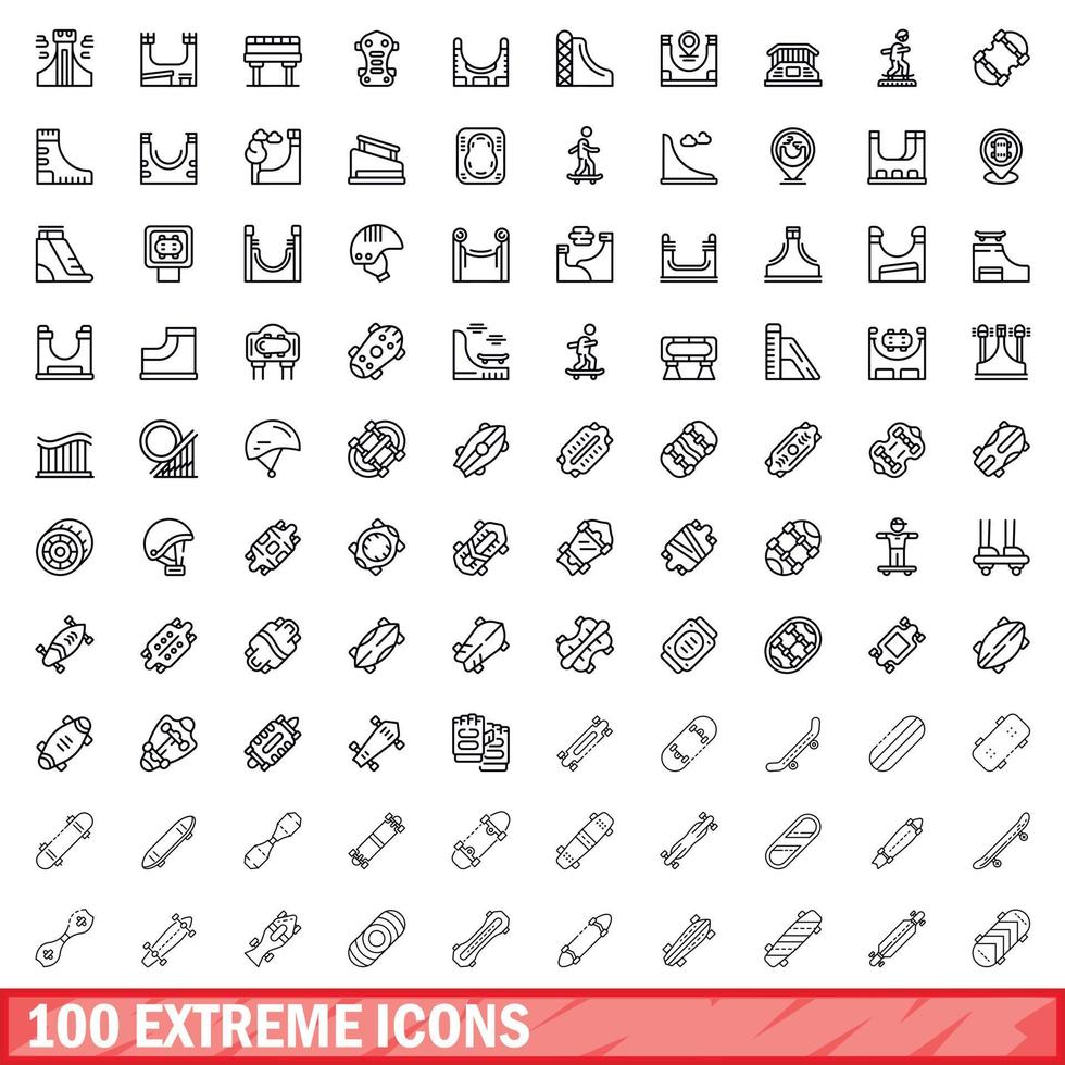 Conjunto de 100 ícones extremos, estilo de contorno vetor